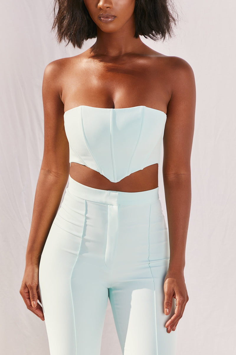 Bossin’ Up Strapless Corset Crop Top in Blue
